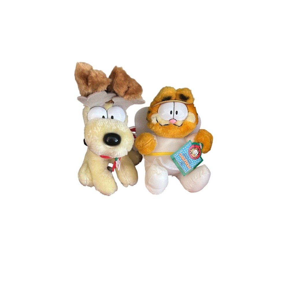 Vintage Garfield Angel & Odie Reindeer Plush Set Dakin McDonald's 1983 Christmas